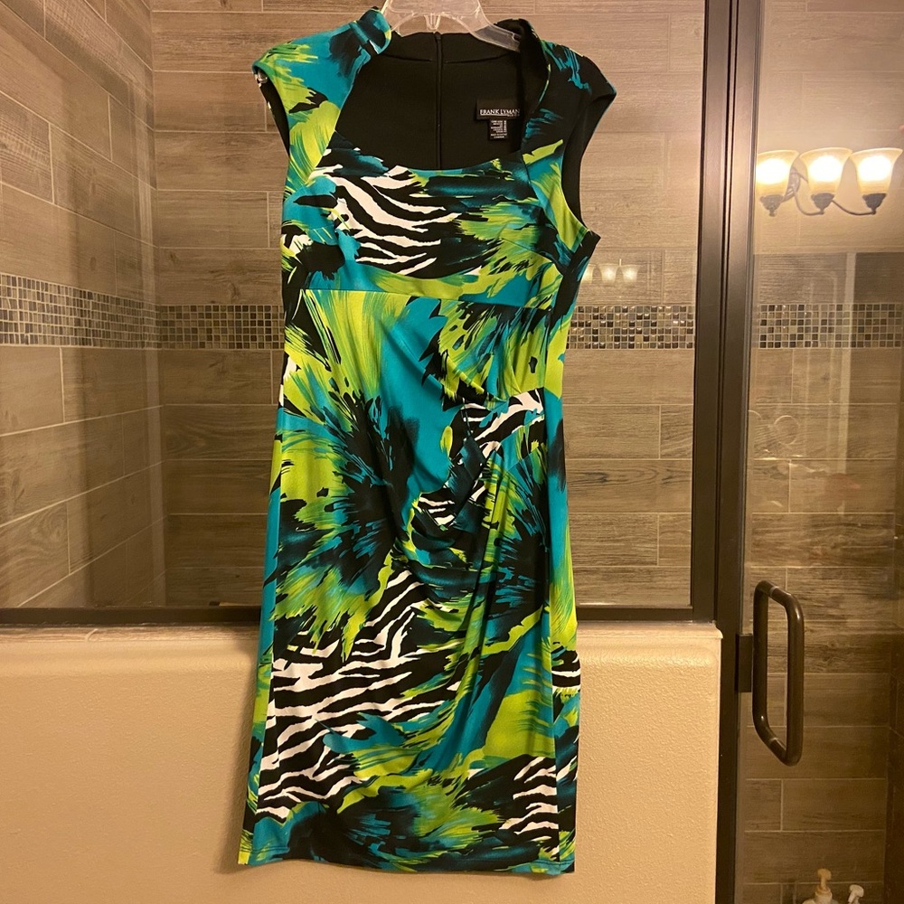 Frank Lyman Black Multi Color Dress Size 10